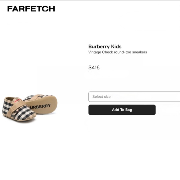 Burberry Infant Vintage Check Round Toe Sneakers size US1.5 / EU17 / 6-9… - Picture 2 of 14